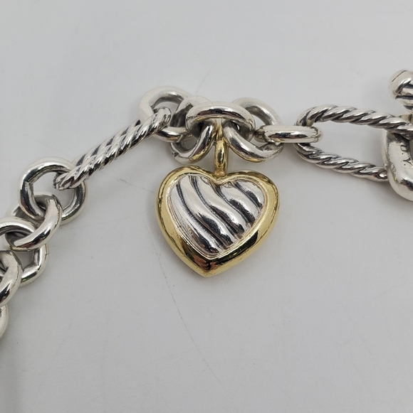 David Yurman 18K & Sterling Silver Toggle Heart Charm Bracelet - Picture 3 of 8